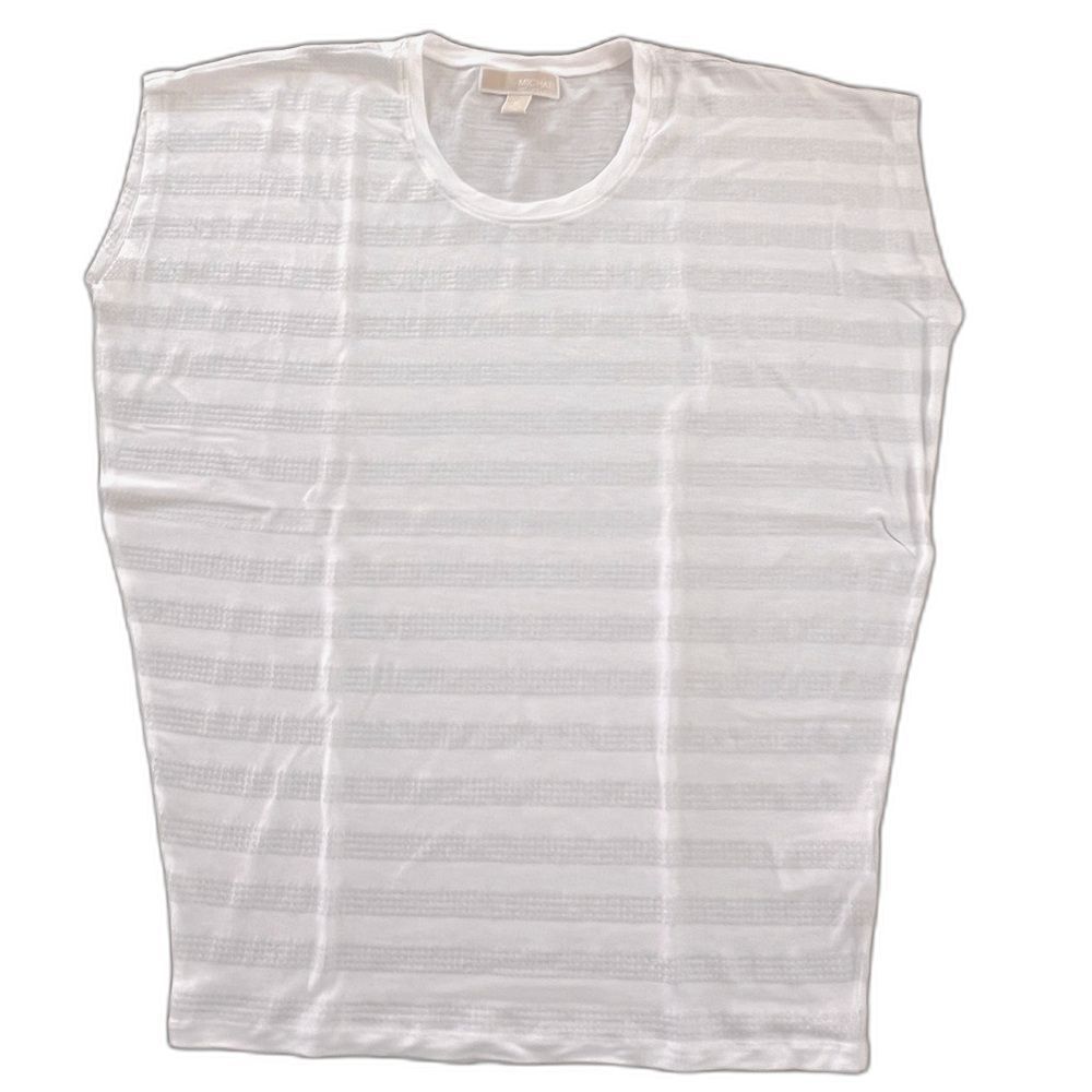 MICHAEL Michael Kors Womens M White Silver Sequin Stripe Cap Sleeve Top Blouse